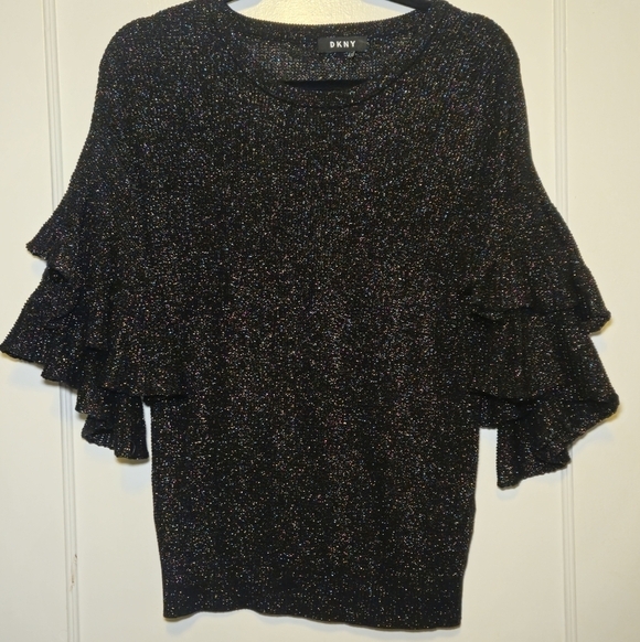 Dkny Sweaters - DKNY Black Ruffled Sleeve Sweater